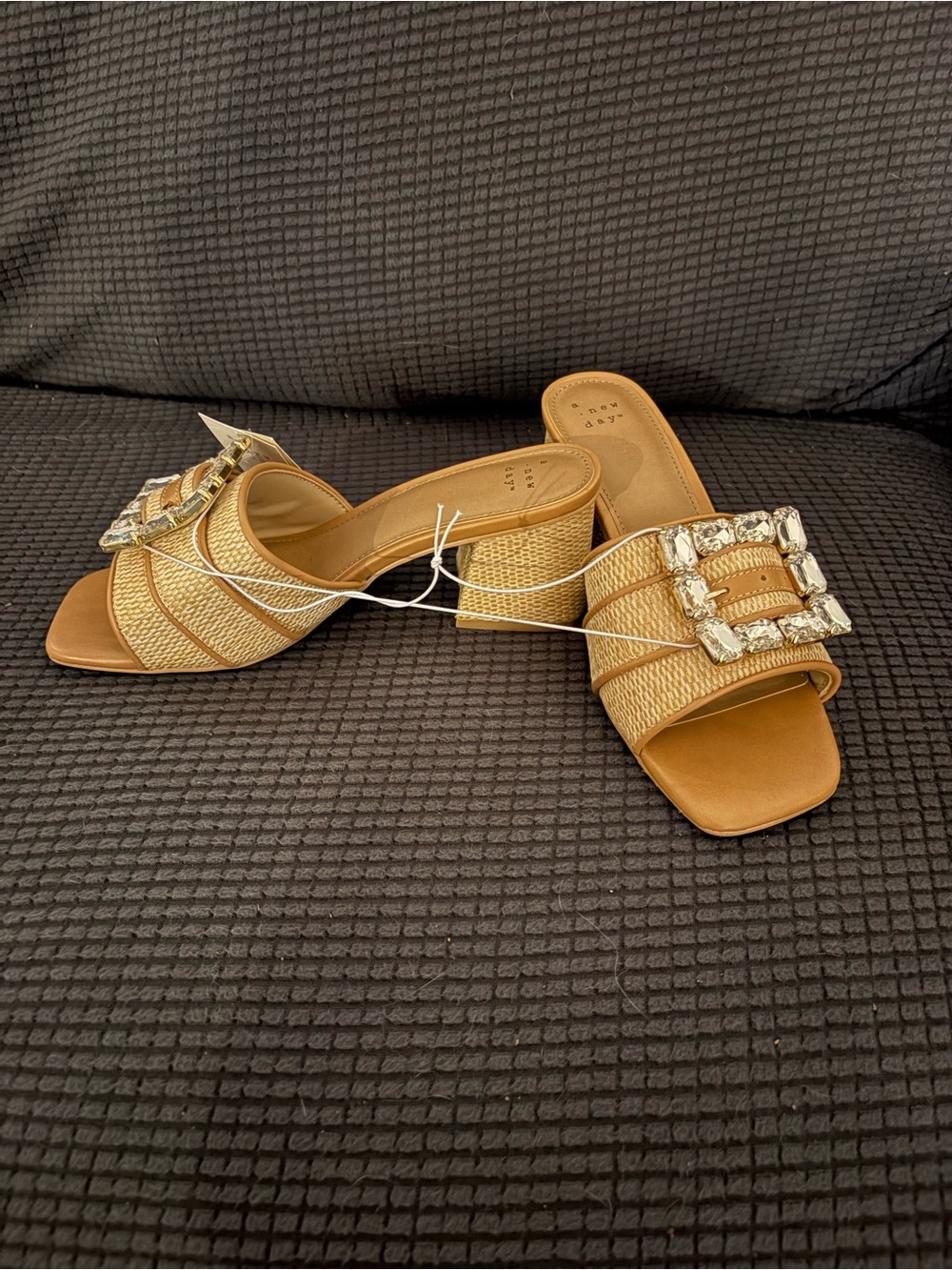 Women's Tan Jewel Buckle Slide Sandals - Picture 5 of 7